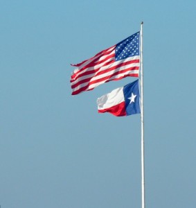 American and Texas Flags Along I-10,Houston, RX - 2013-12-15