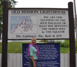 2014-08-18 - Debbie at the 45th Parallel, Old Mission Lighthouse, Old Mission Peninsula, MI