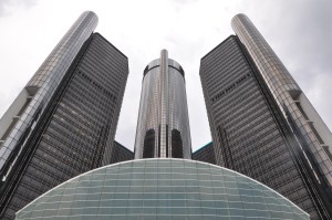 GM Renaissance Center Towers (from Waterfront - b), Detroit, MI - 2014-08-01