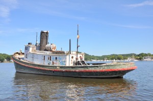 A tugboat which has been grounded for several decades