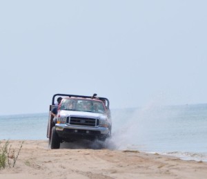 Jeep with Tires in Lake Michigan (a), Silver Lake Dunes State Park, MI - 2014-08-24