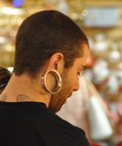 Man With Huge Earring 'hole' at Bronner, Franekmuth, MI - 2014-08-03
