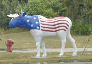 Patriotic Moose on US Route 2, St. Ignace, MI -2014-08-16