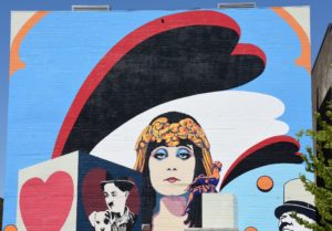 Charlie Chaplin, Theda Bara and W.C. Fields Mural on Elsinore Theater Wall in Salem, OR - 2106-07-30