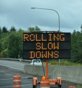 Rolling Slowdowns Sign, I-5 South of Olympia, WA - 2016-07-21