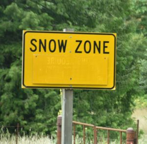 Snow Zone Sign, I-84 along the Columbia River, Northern Oregon - 2106-07-21