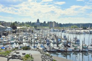 View of the Capitol Building and Marins from Port Plaza, Olympia, WA - 2016-07-21